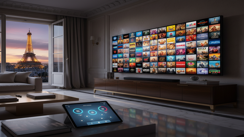 Un homme choisissant son abonnement IPTV premium sur sa Smart TV.