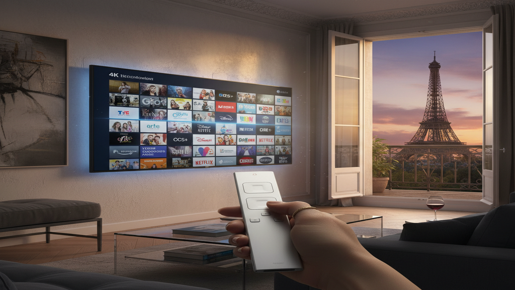 Illustration des avantages d'un abonnement IPTV haut de gamme sur un écran de Smart TV