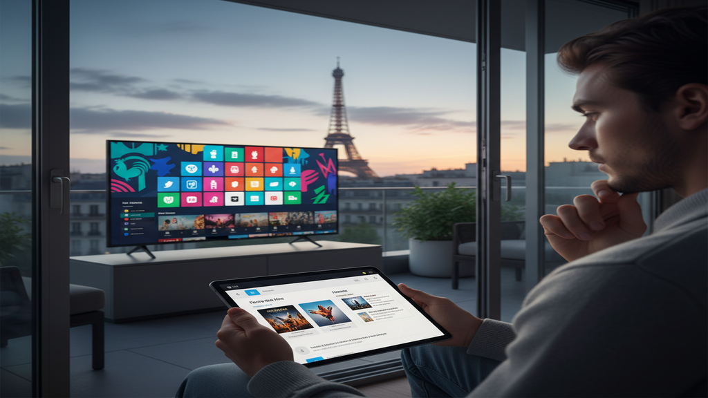 Personne utilisant une télécommande pour comparer les services IPTV disponibles en France sur une Smart TV.