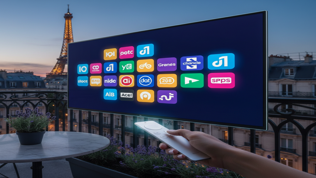 Un utilisateur naviguant sur une interface IPTV sur sa Smart TV, symbolisant les offres IPTV sans engagement en France.