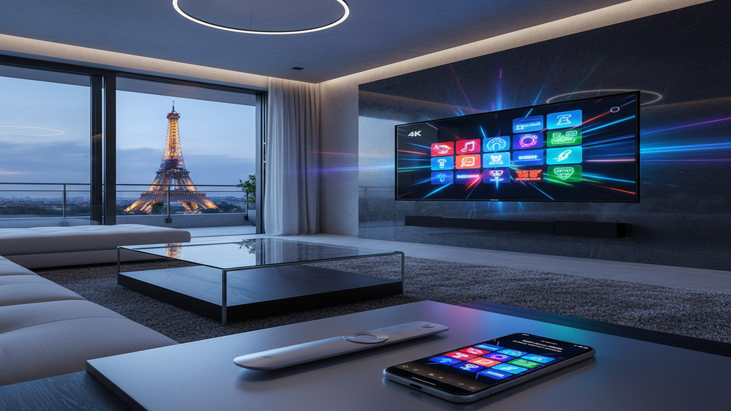 Guide pour trouver le meilleur IPTV avec un logo de télévision sur un fond technologique