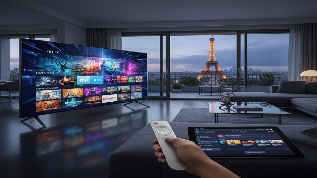Comparaison des meilleures alternatives d'abonnements IPTV sur un écran de Smart TV avec une application avancée.