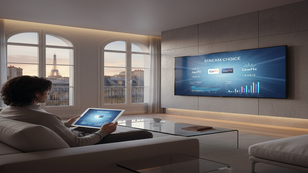 Personne cherchant des avis sur les meilleurs services IPTV sur un ordinateur portable