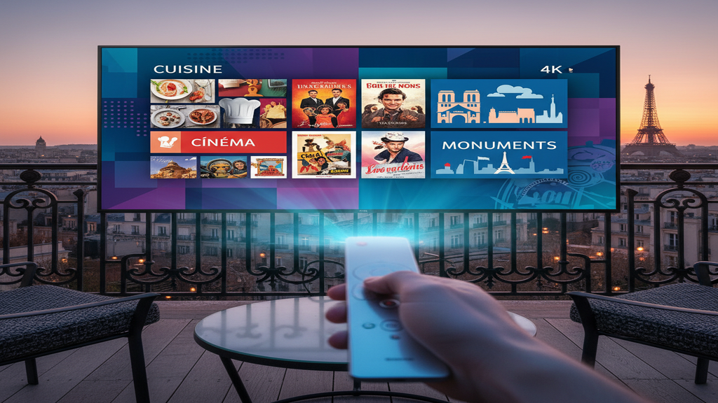 Un écran de télévision affichant un guide des programmes pour trouver un abonnement IPTV avec un large choix de chaînes françaises.